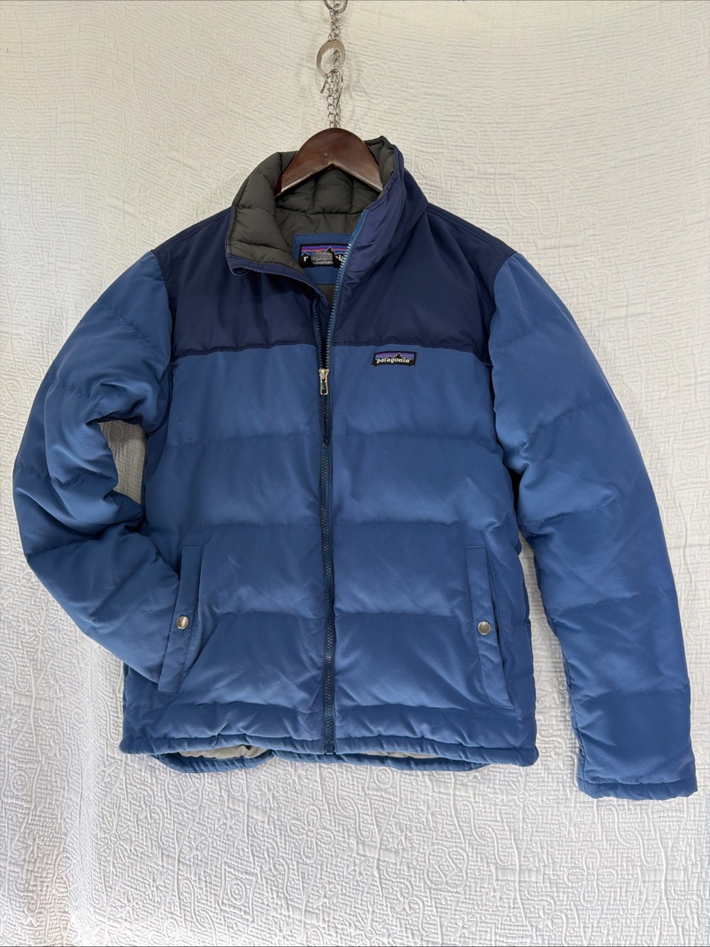 Patagonia Puffer Coat Mens XS Bivy Duck Down Jacket Blue Two Tone Retro Puffy